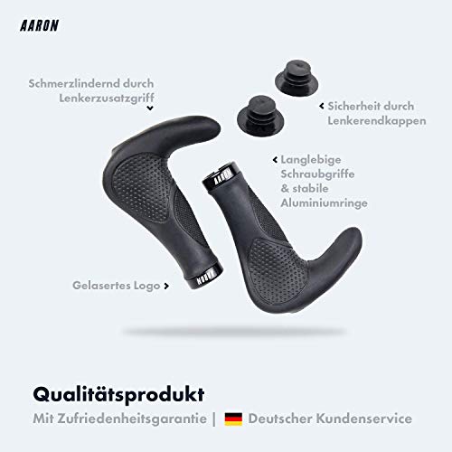 AARON Horn - Lenker Griffe mit Gel Dämpfung - ergonomische Lenkerhörner aus rutschfestem Gummi - Fahrradgriffe für E-Bike, Trekkingrad, Mountainbike, Tourenrad in schwarz - 3