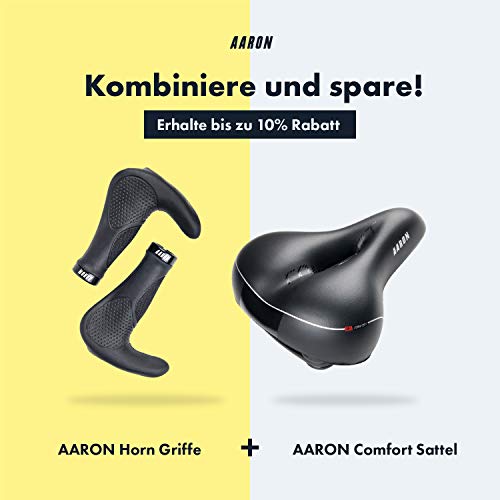 AARON Horn - Lenker Griffe mit Gel Dämpfung - ergonomische Lenkerhörner aus rutschfestem Gummi - Fahrradgriffe für E-Bike, Trekkingrad, Mountainbike, Tourenrad in schwarz - 6